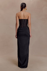 Asha Floral Mesh And Satin Maxi Dress - Black