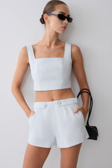 Josephine Cotton Shorts With Waistbands - Ice Blue