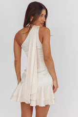 Truett One-Shoulder Shoulder Sash Mini Dress Eggshell