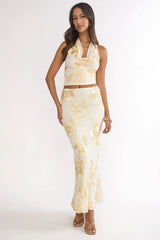 Golden Hours Cowl Halter Top Embellished Yellow