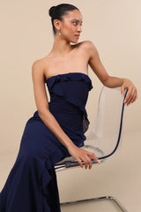 Excellent Sensation Black Strapless Ruffled Maxi Dress