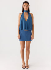 Do It Again Mini Skirt - Washed Navy