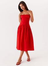 Yvette Corset Midi Dress - Red