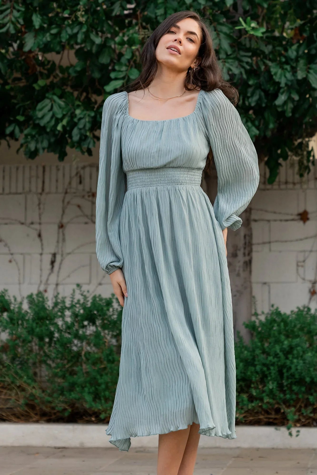 Dalton Pleated Midi Dress | Light Sage