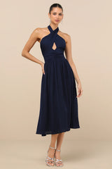 Emrah Red Cross-Front Cutout Halter Midi Dress