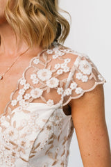 Monique Embroidered Midi Dress | White + Gold