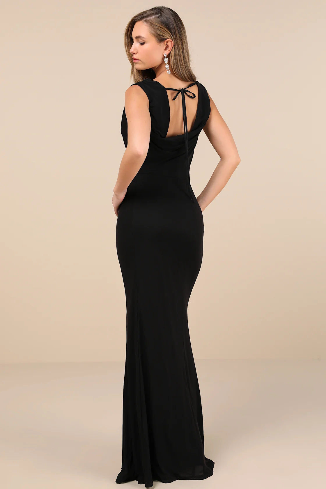 Stunning Mystery Brown Mesh Cowl Back Mermaid Maxi Dress