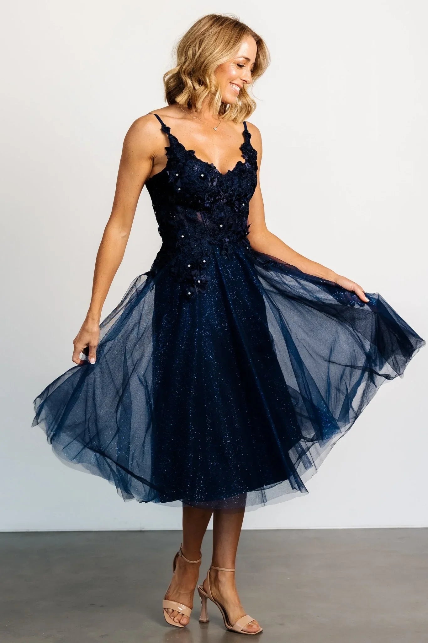 Noelle Shimmer Midi Dress | Midnight Blue