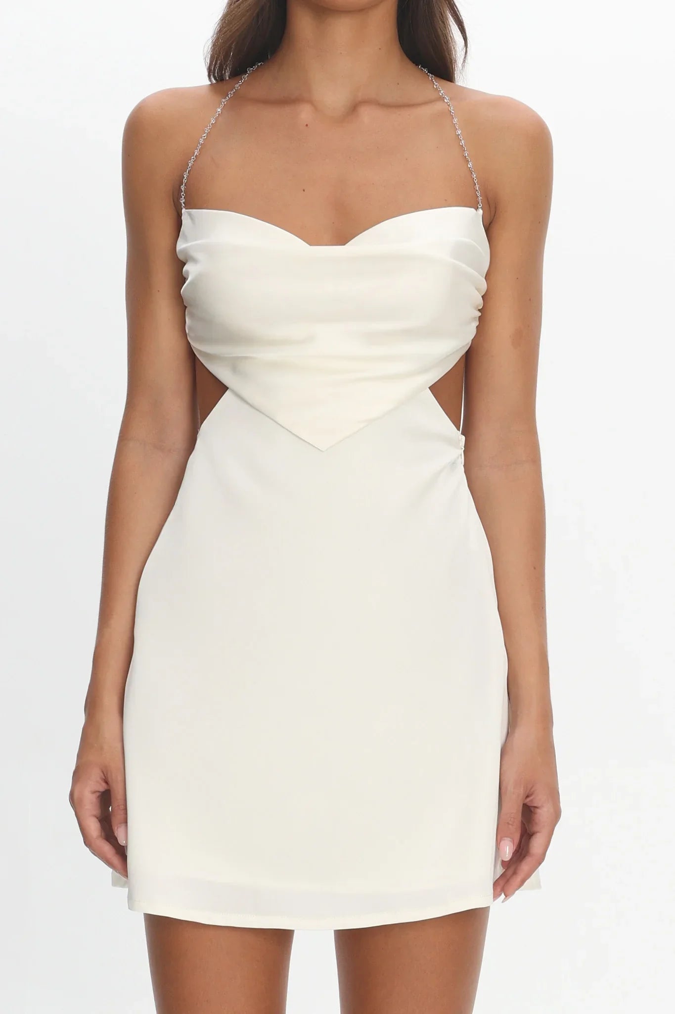 Keke Bead Strap Cut-Out Mini Dress Ivory
