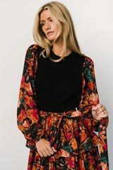 Sylvie Tiered Midi Dress | Black Multi