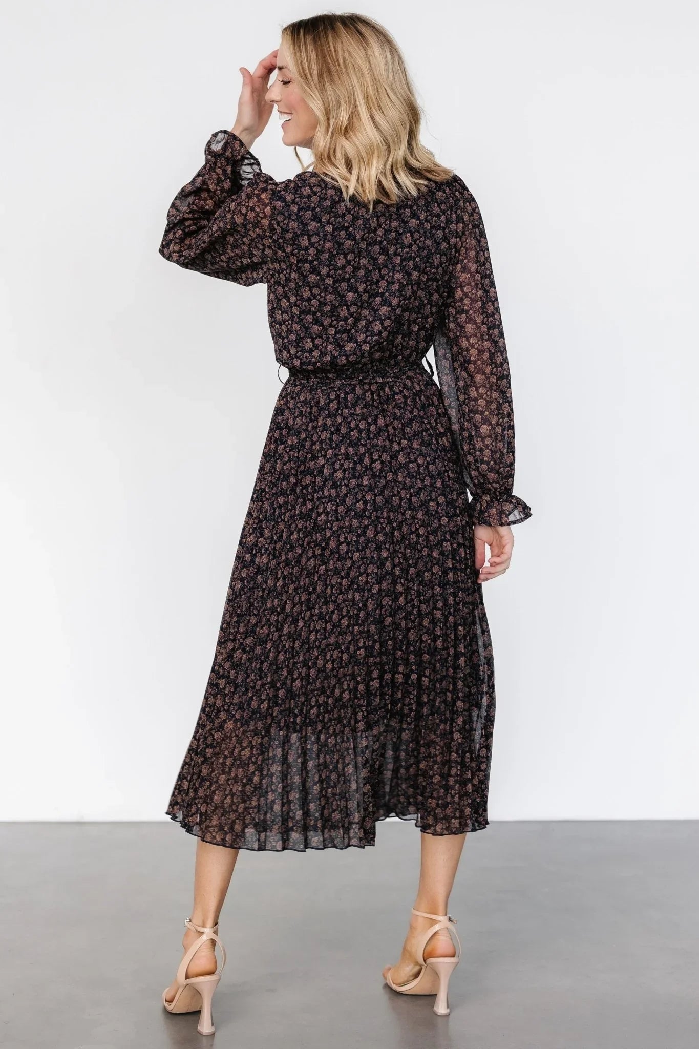 Edith Pleated Dress | Navy + Copper