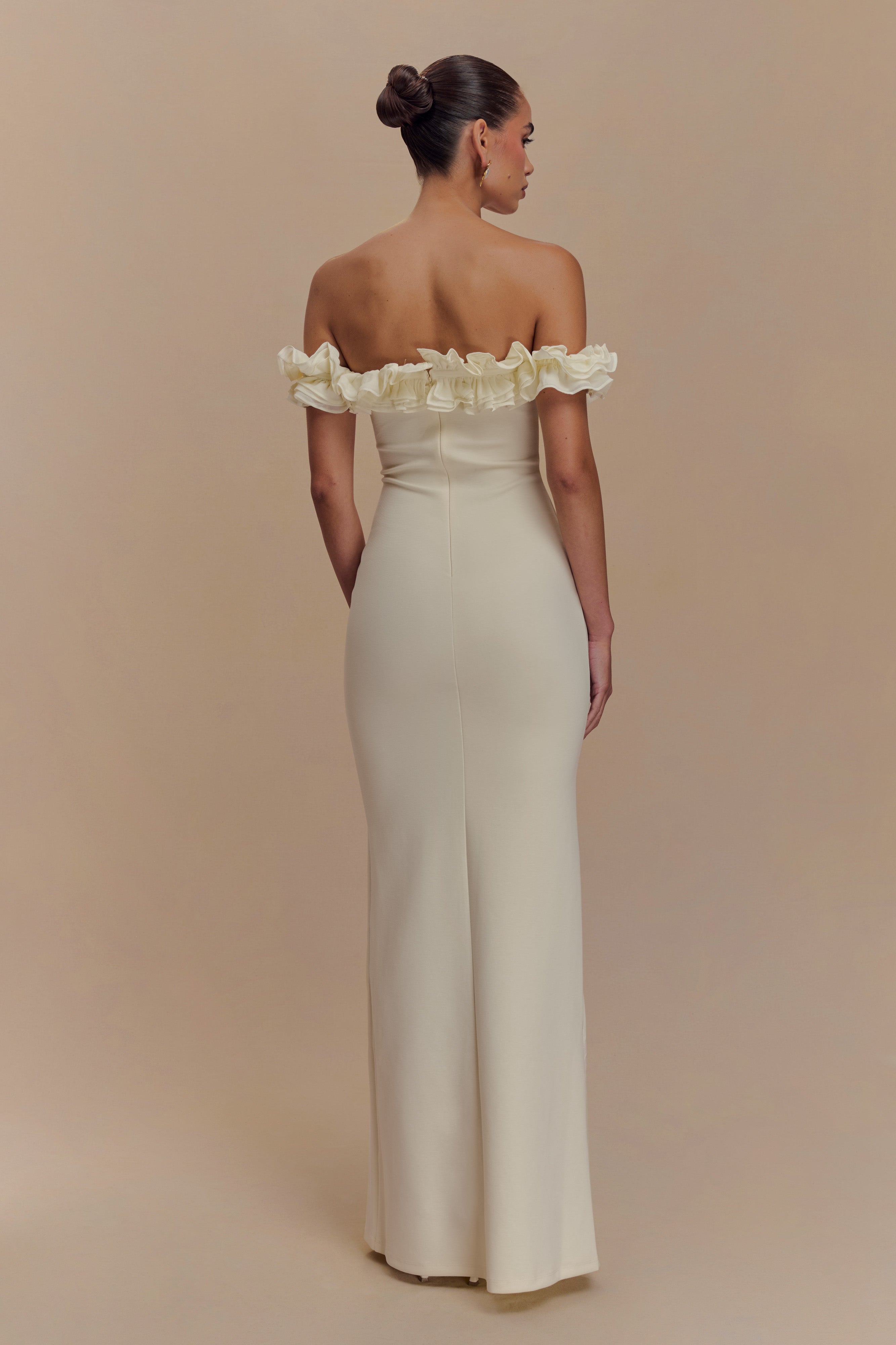 Nova Ruffle Off Shoulder Maxi Dress - Ivory