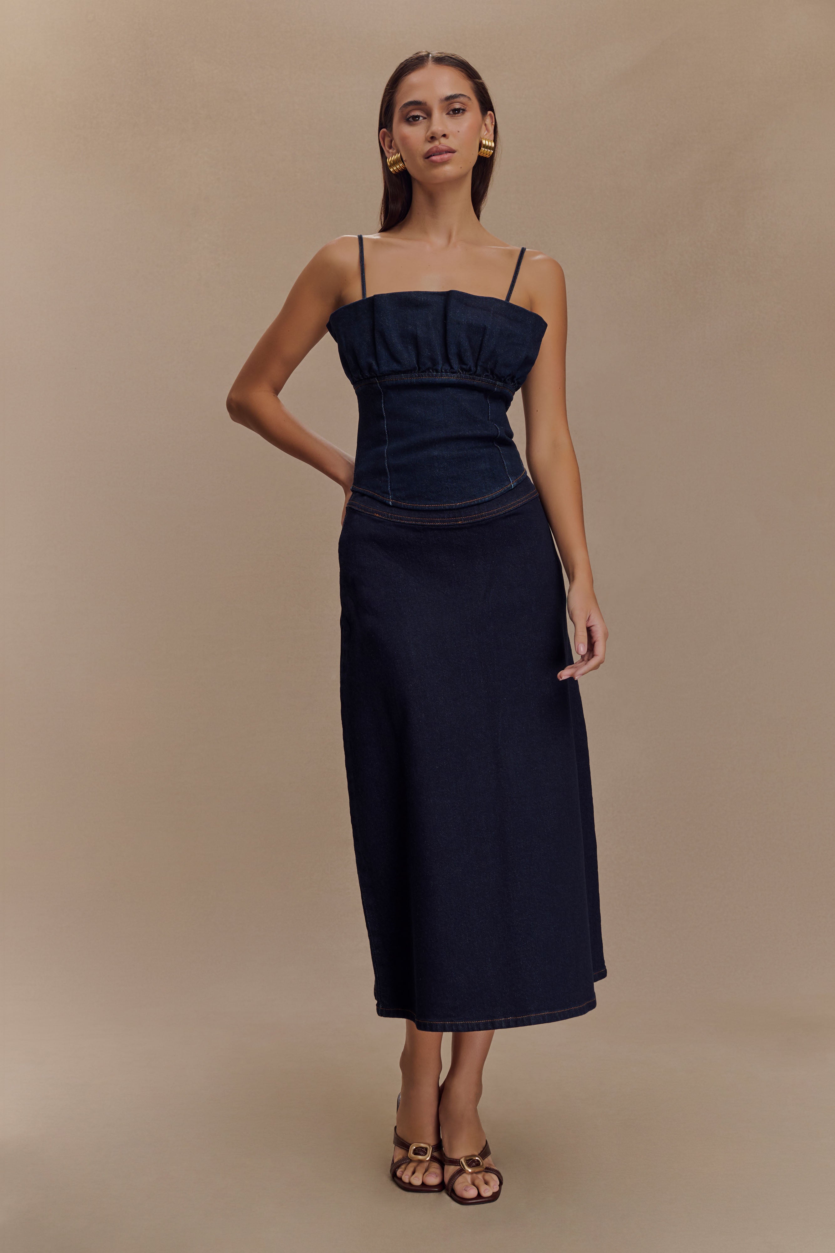 Cecilia Denim Frill Corset - Indigo Blue