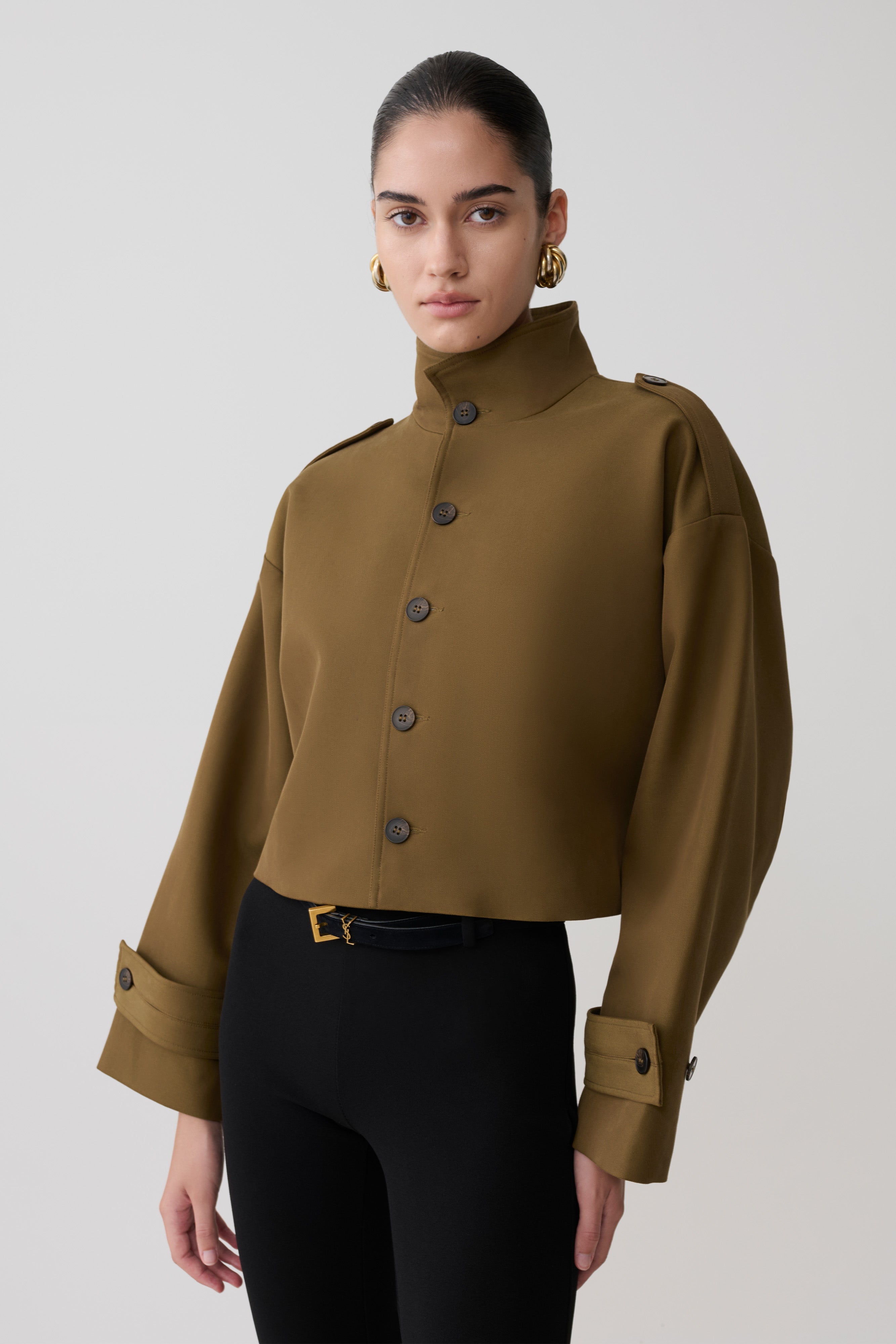 Rue Funnel Neck Bomber Jacket - Khaki
