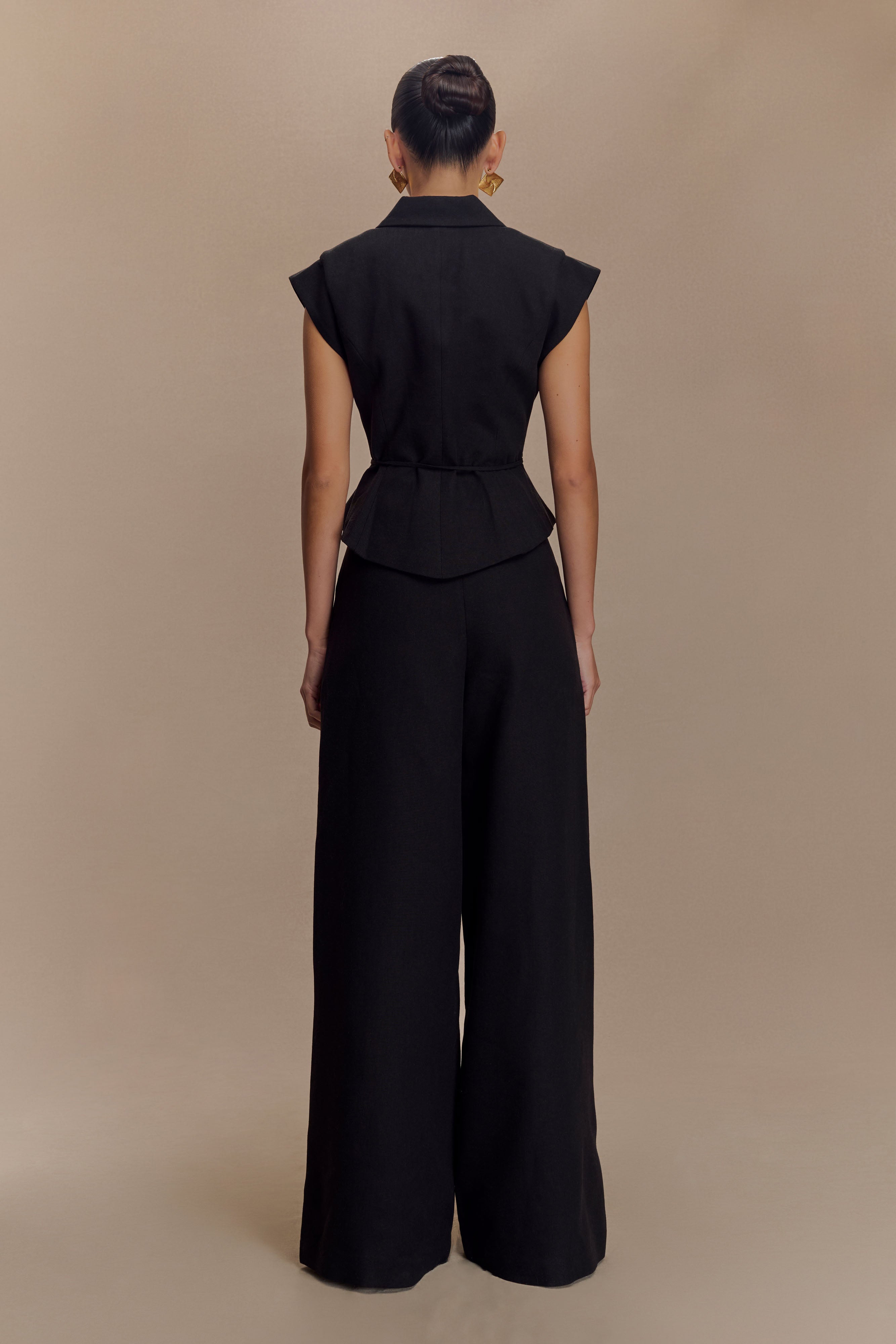 Raya Mid Rise Wide Leg Linen Pant - Black
