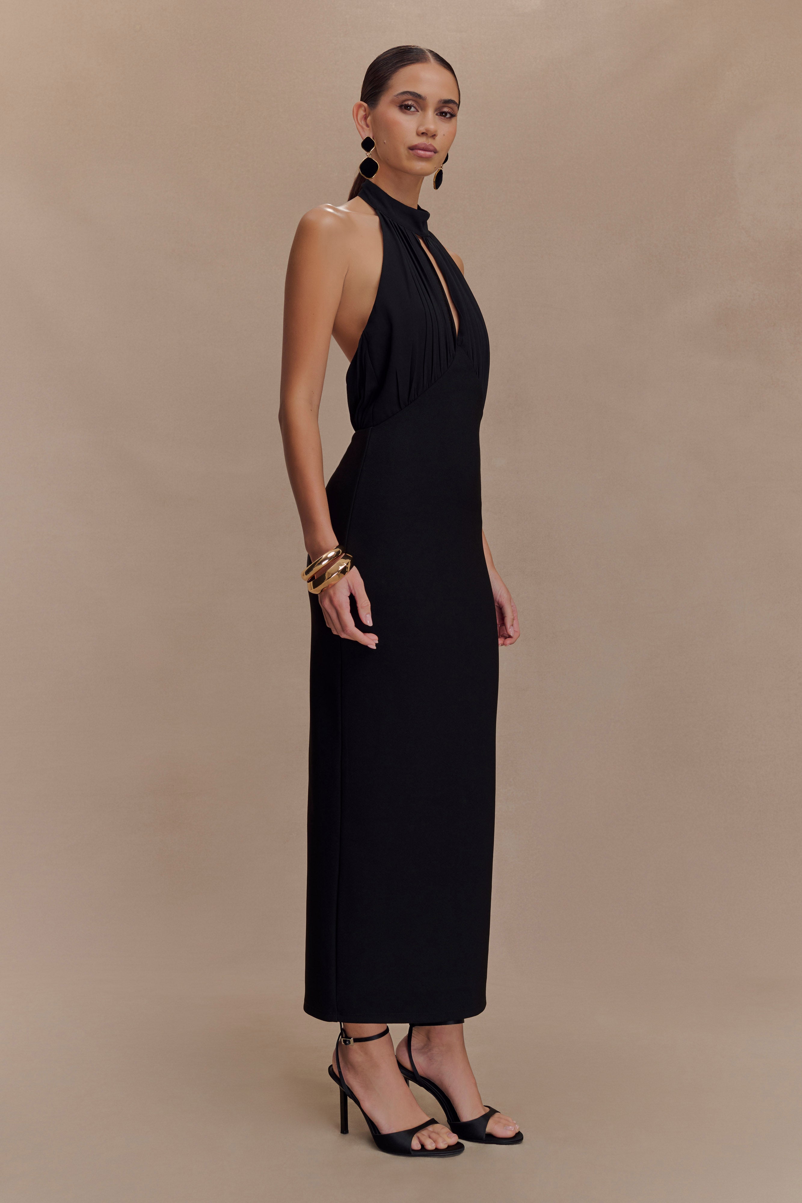 Mierah Halter Midi Dress - Black