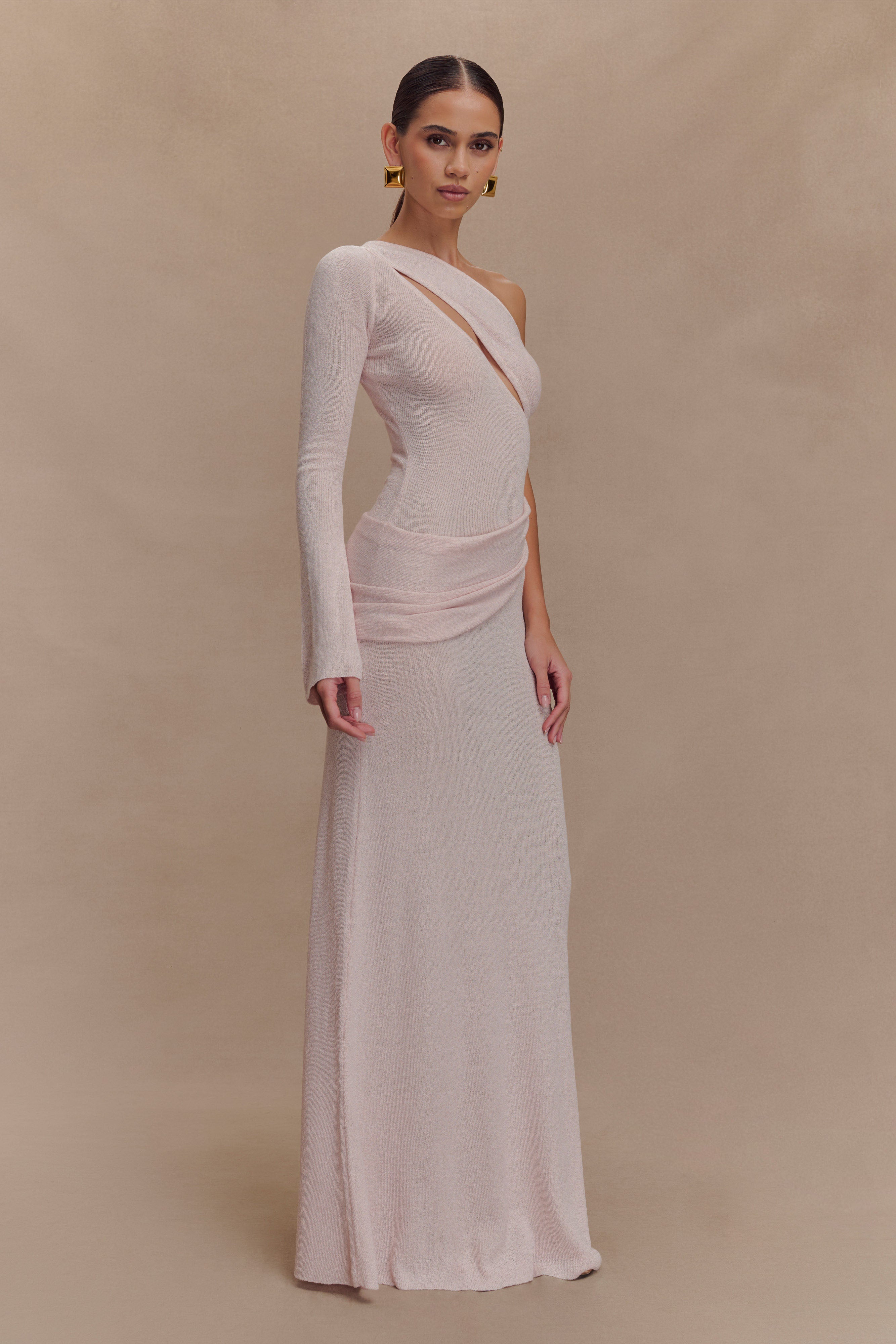 Alexius One Shoulder Knit Maxi Dress - Dusty Pink
