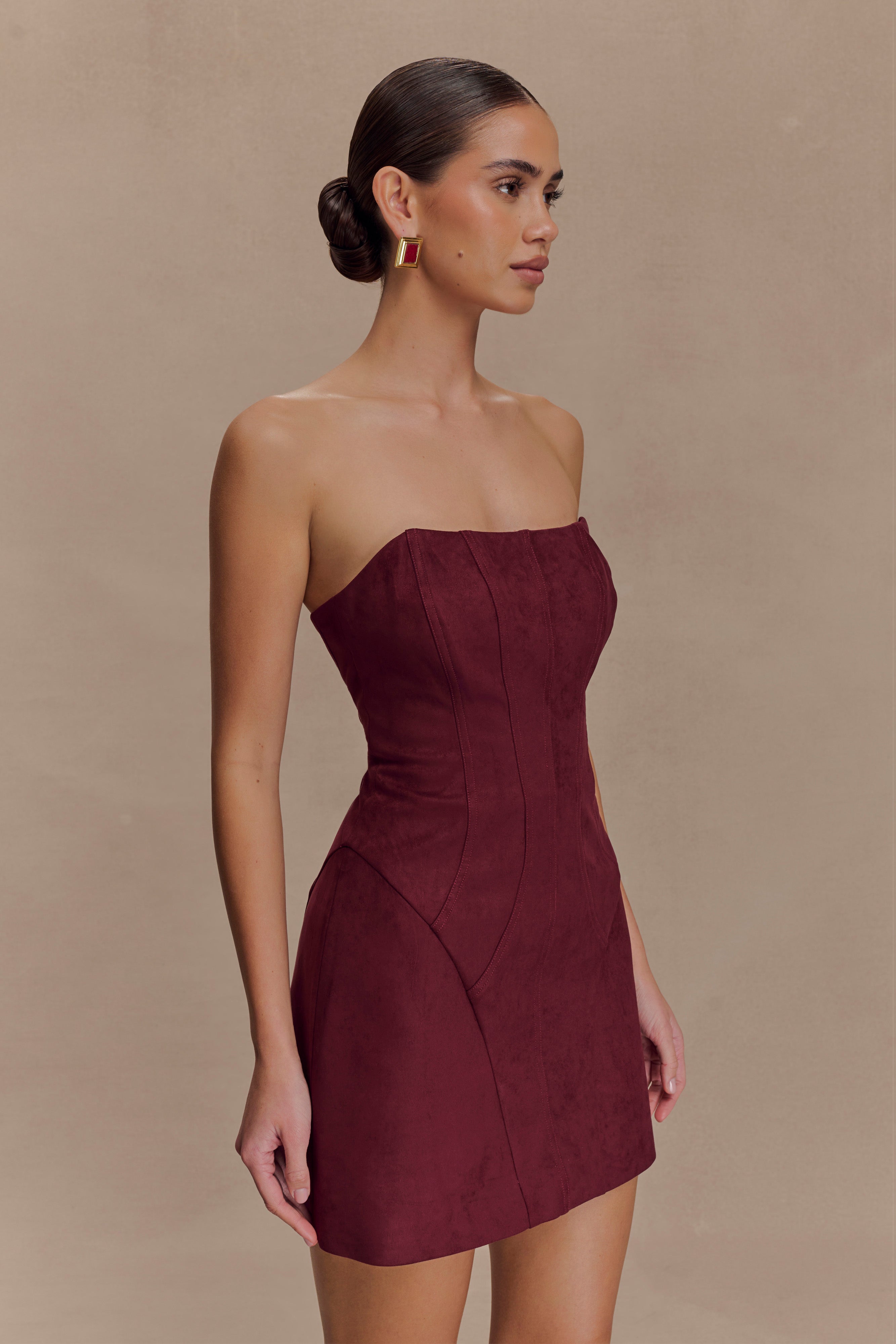 Andy Faux Suede Mini Dress - Wine