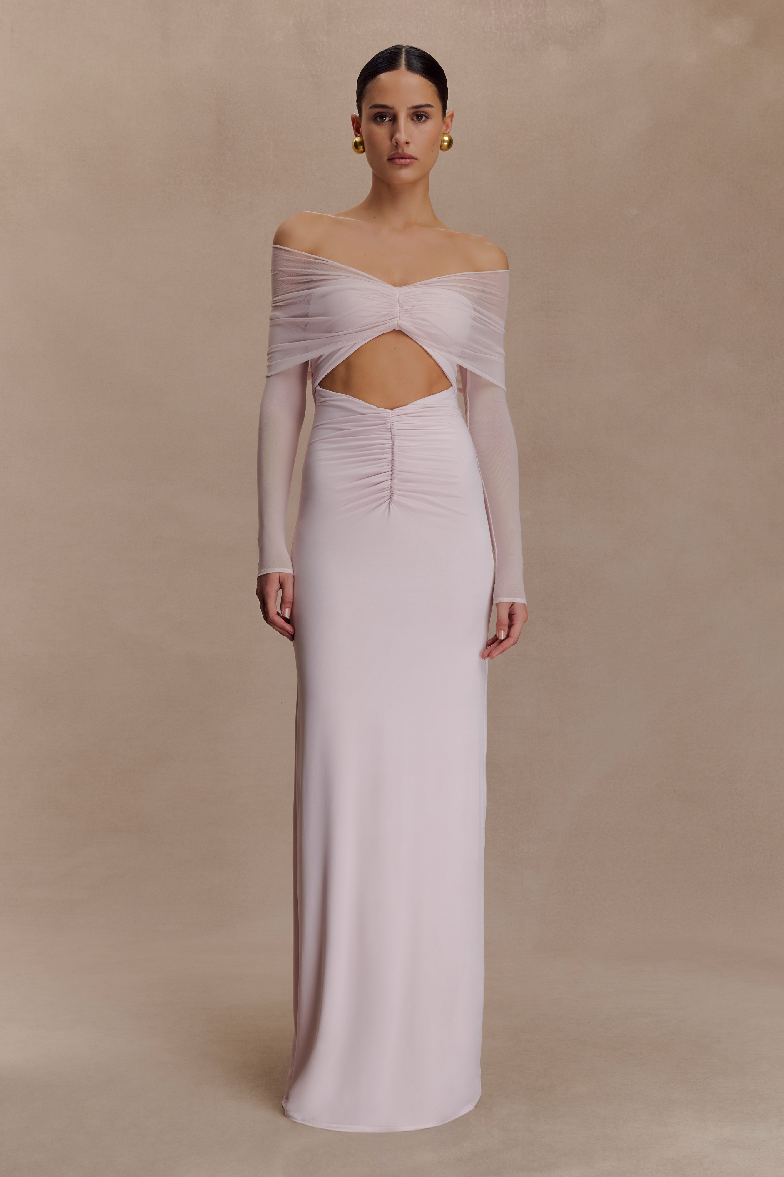 Rafaella Slinky And Mesh Maxi Dress - Pale Pink