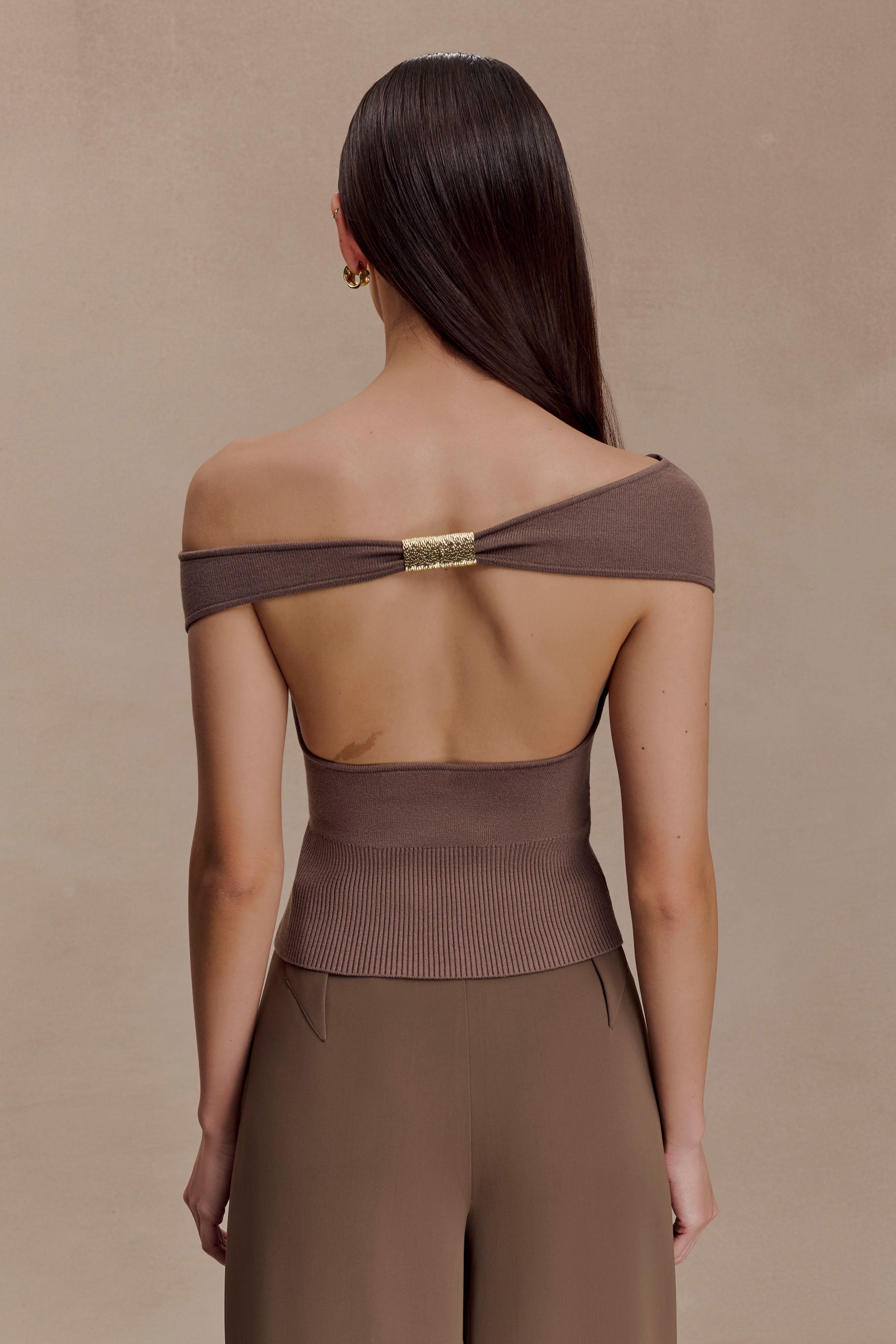 Carley Off Shoulder Knit Top - Cacao Brown
