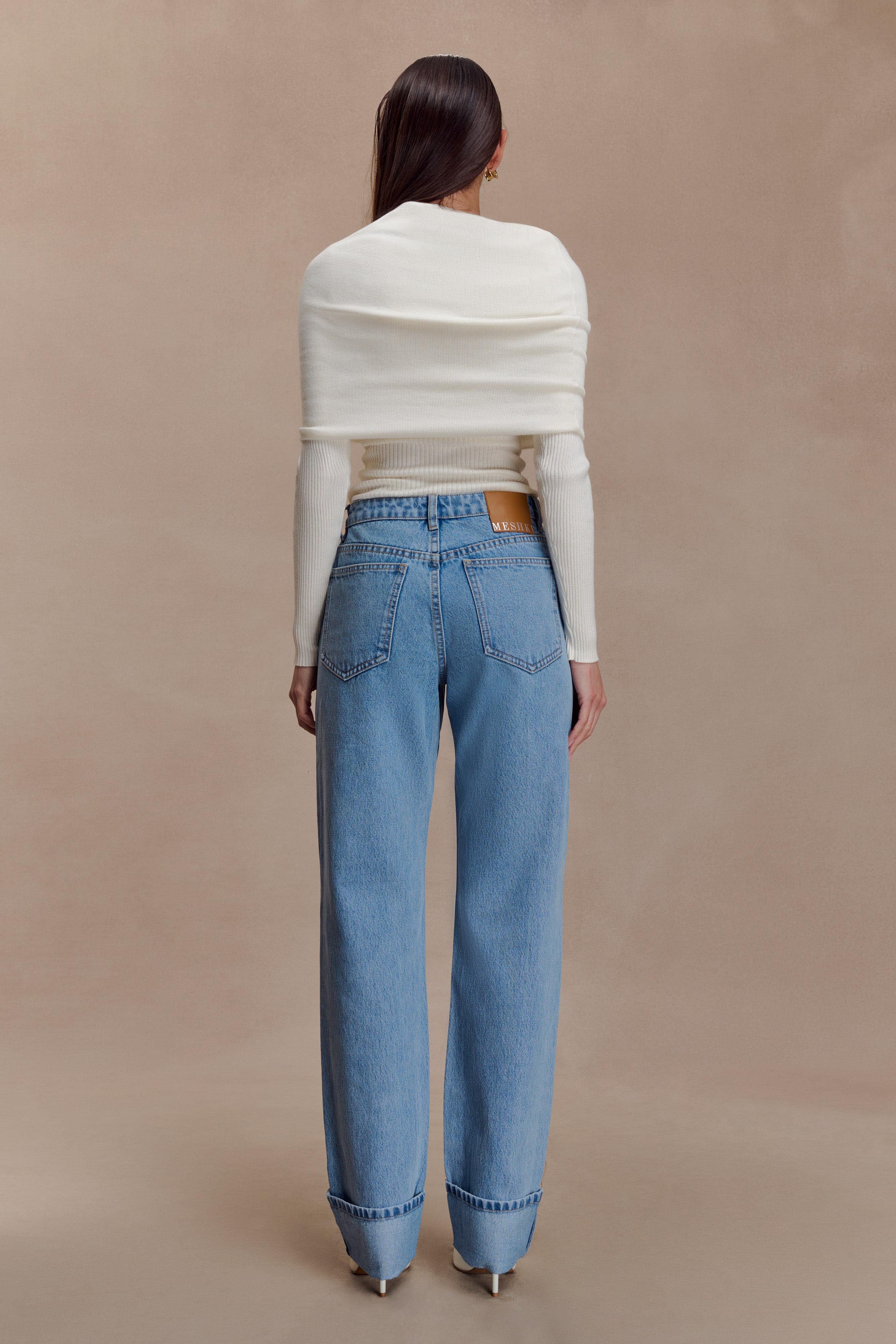 Kirralee Straight Leg Cuffed Jeans - Classic Blue