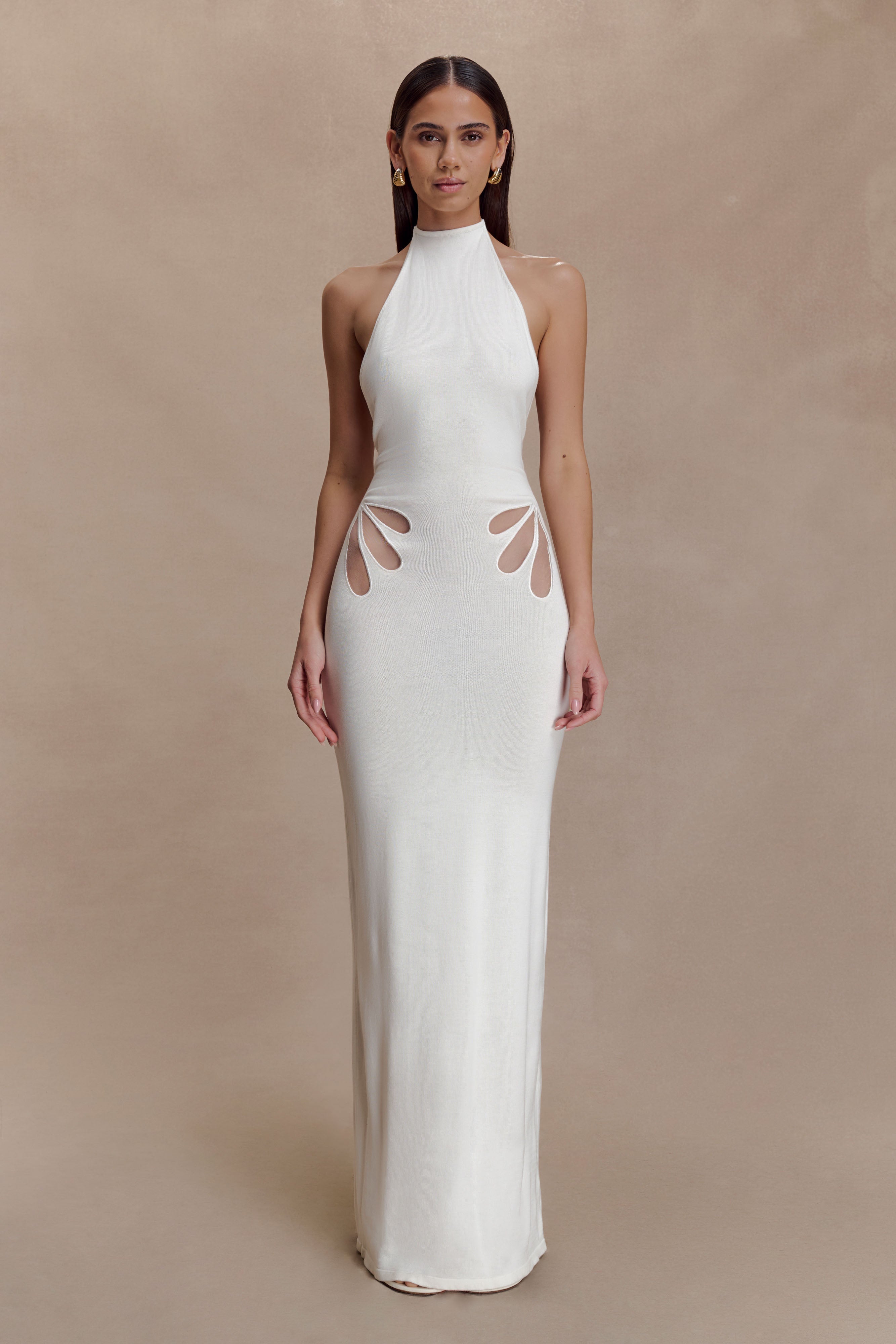 Brock Knit Halter Maxi Dress - White