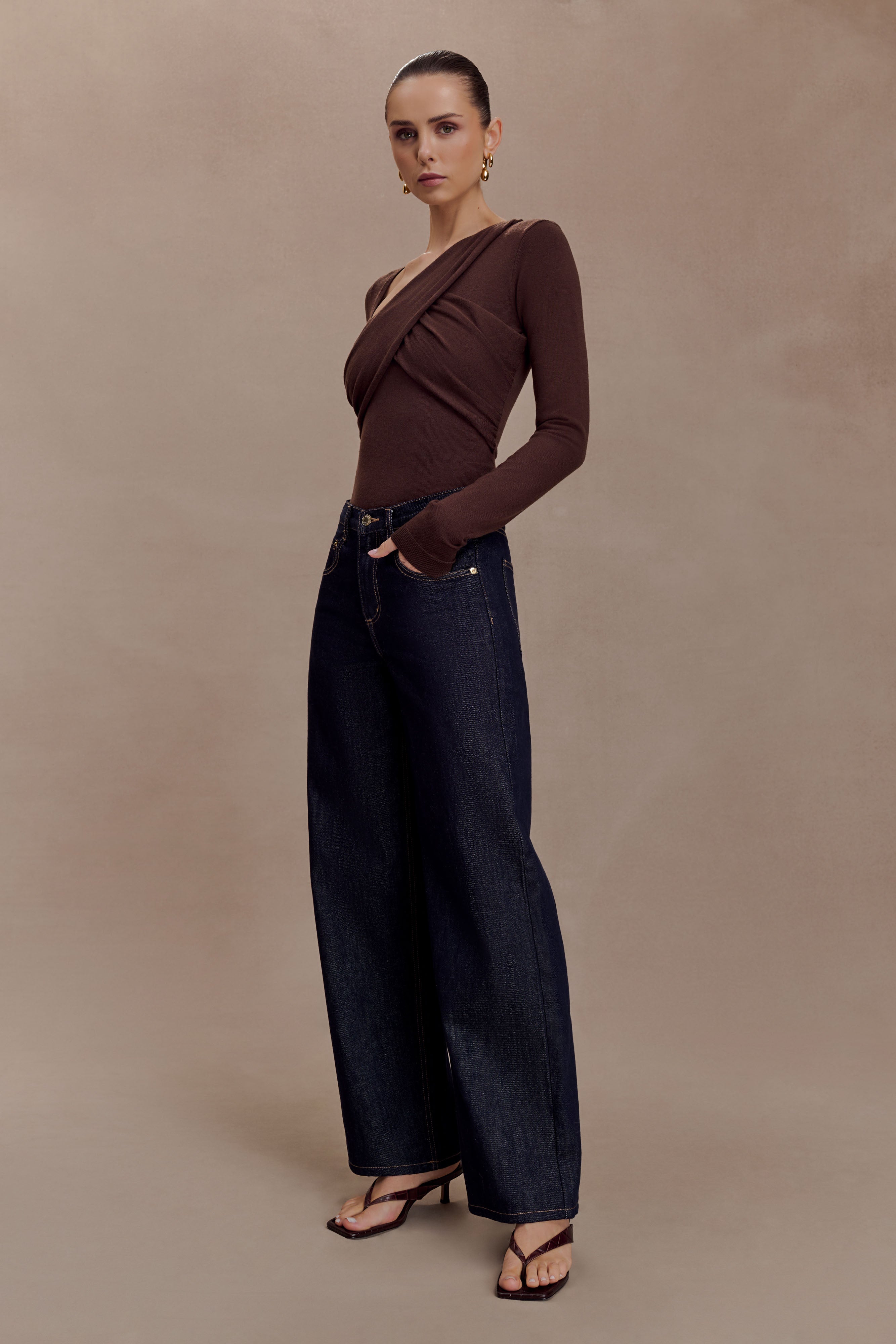 Kaylen Knit Long Sleeve Top - Dark Chocolate