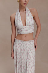 Amaris Sleeveless Plisse Halter Top - Floral Ditsy Print