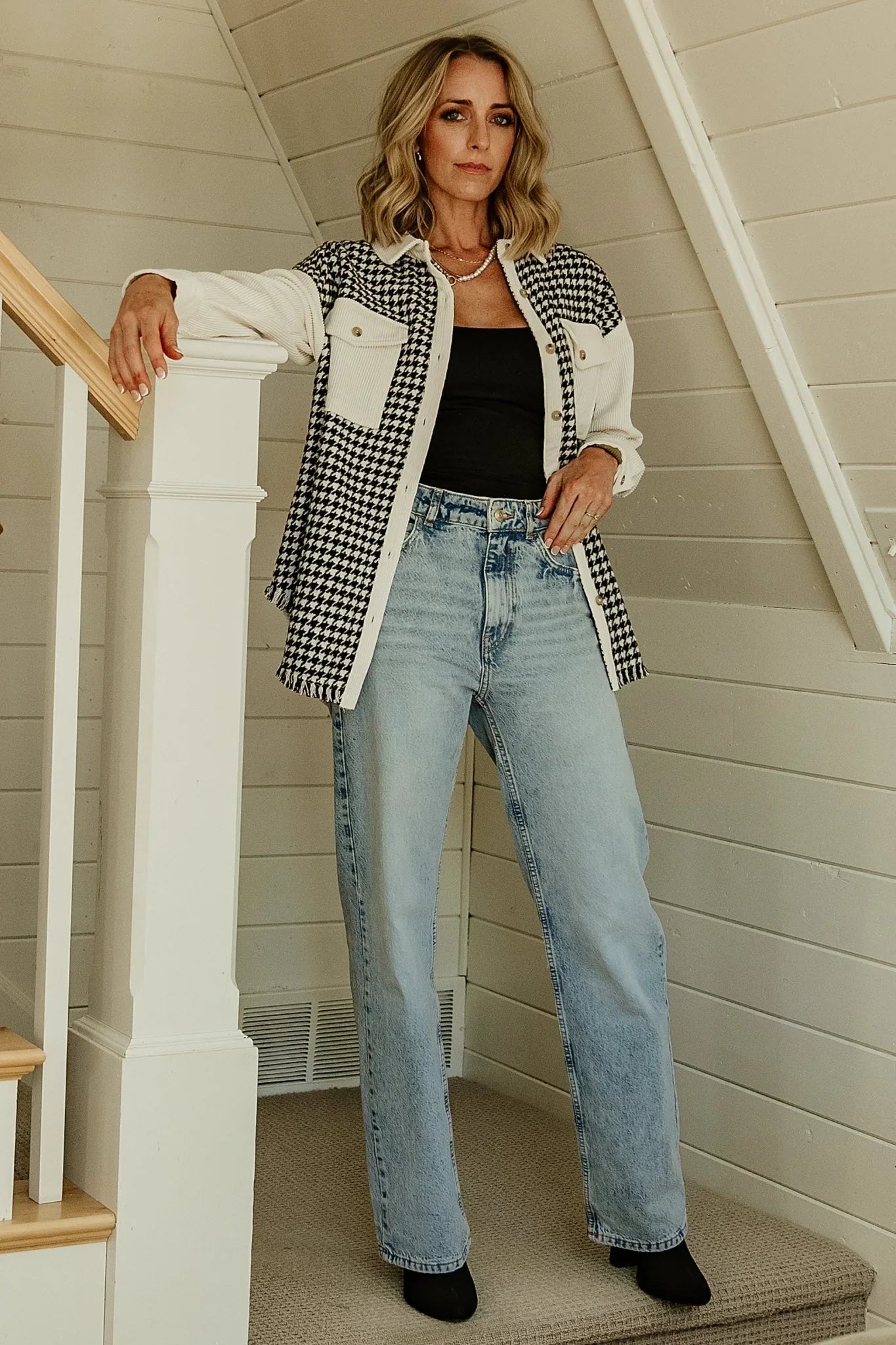 Montreal Houndstooth Shacket | Ivory + Black