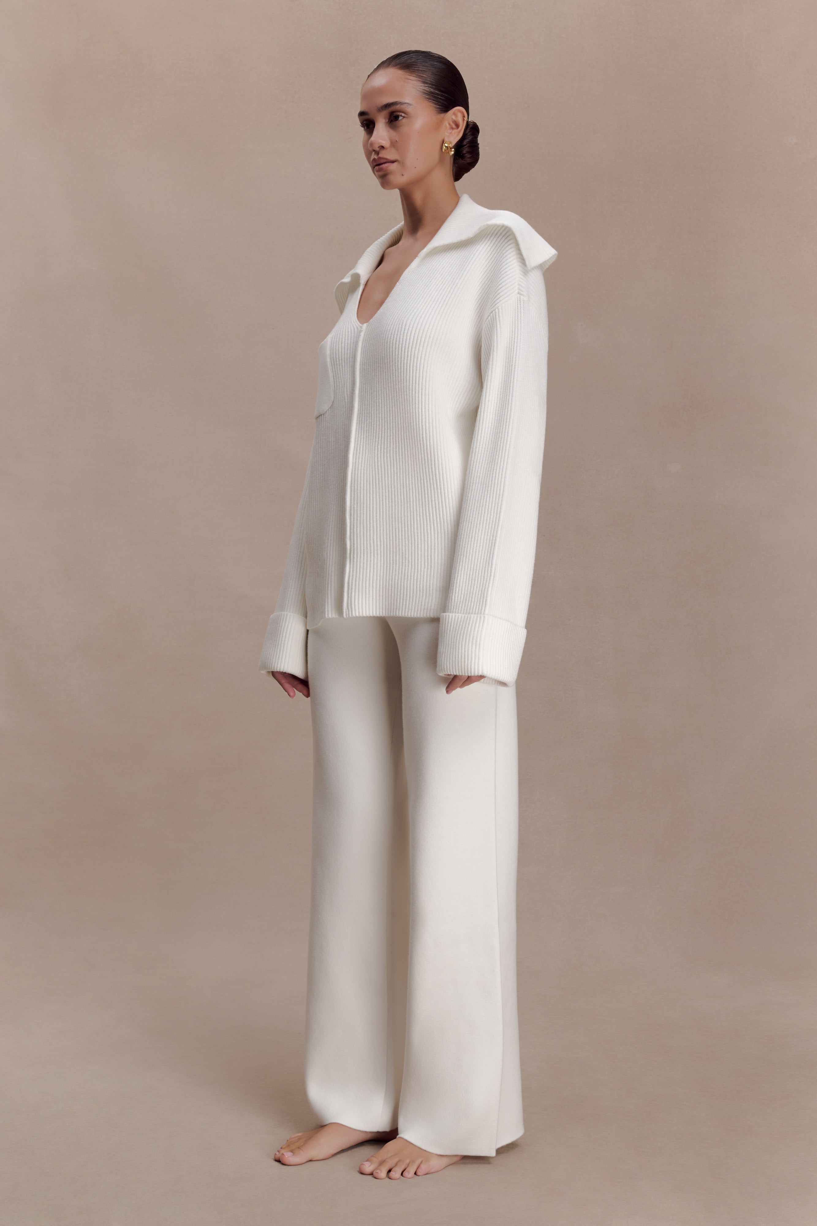 Bianka V Neck Knit Jumper - Off White