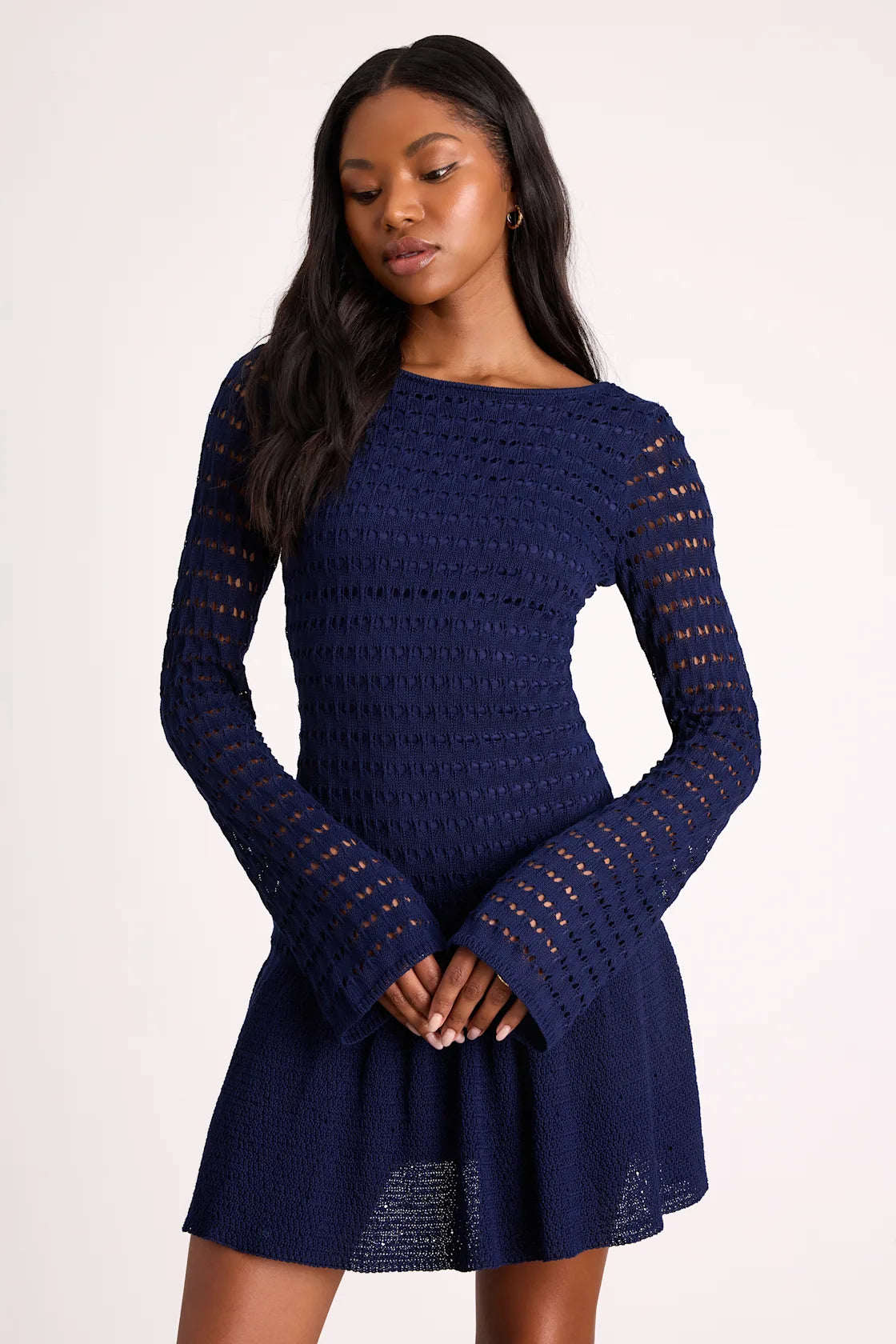Sylvie Ivory Loose Knit Drop Waist Sweater Mini Dress