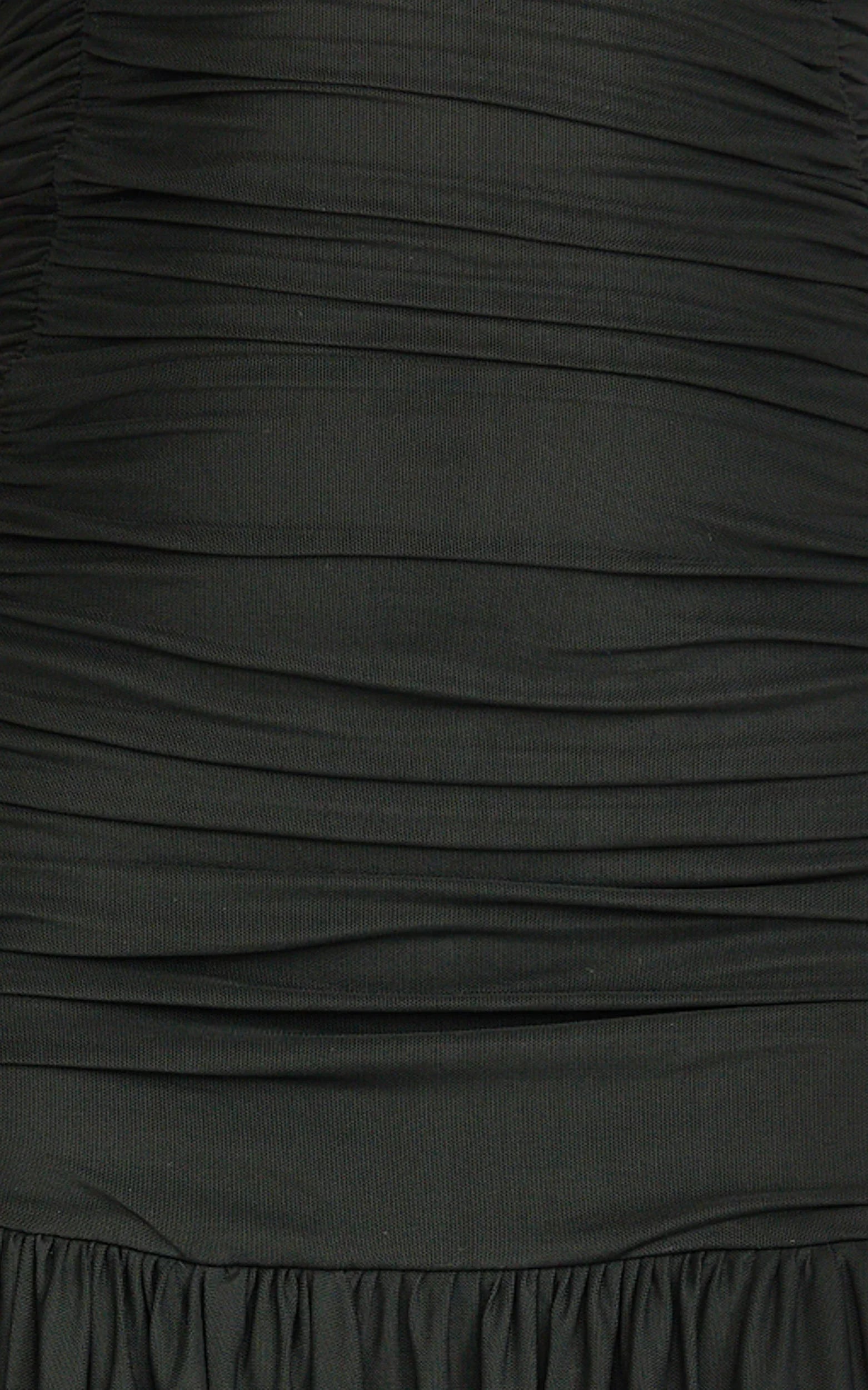 Marguerite Maxi Dress - Strapless Ruched Mesh High Leg Split Dress in Black