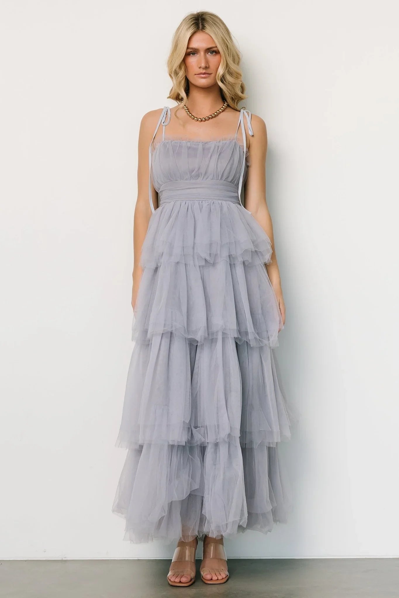 Alora Tulle Tiered Maxi Dress | Dusty Slate