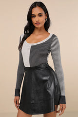 Mod Cutie Burgundy Color Block Ribbed Long Sleeve Bodysuit