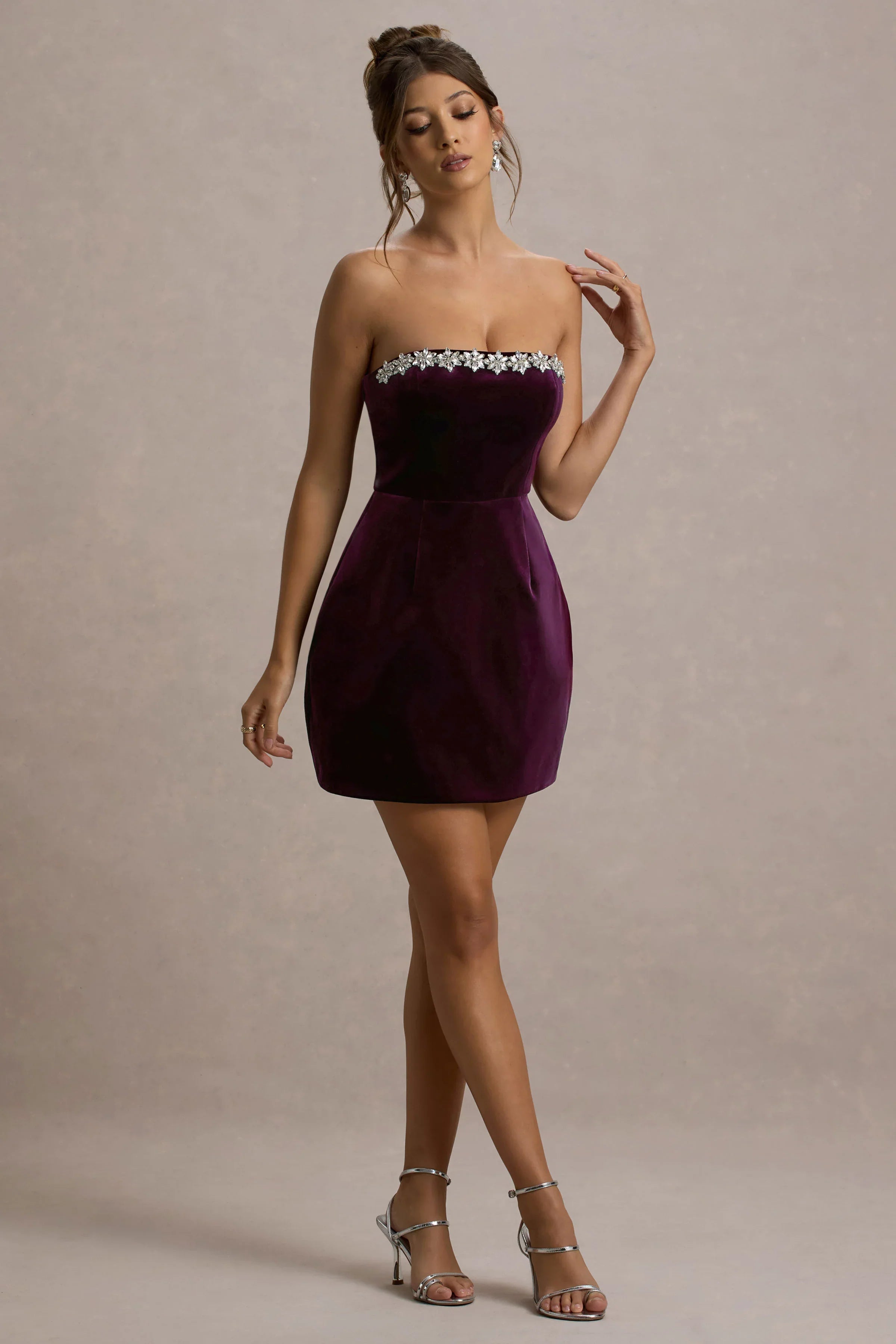 Naia | Port Velvet Embellished Bandeau Mini Dress