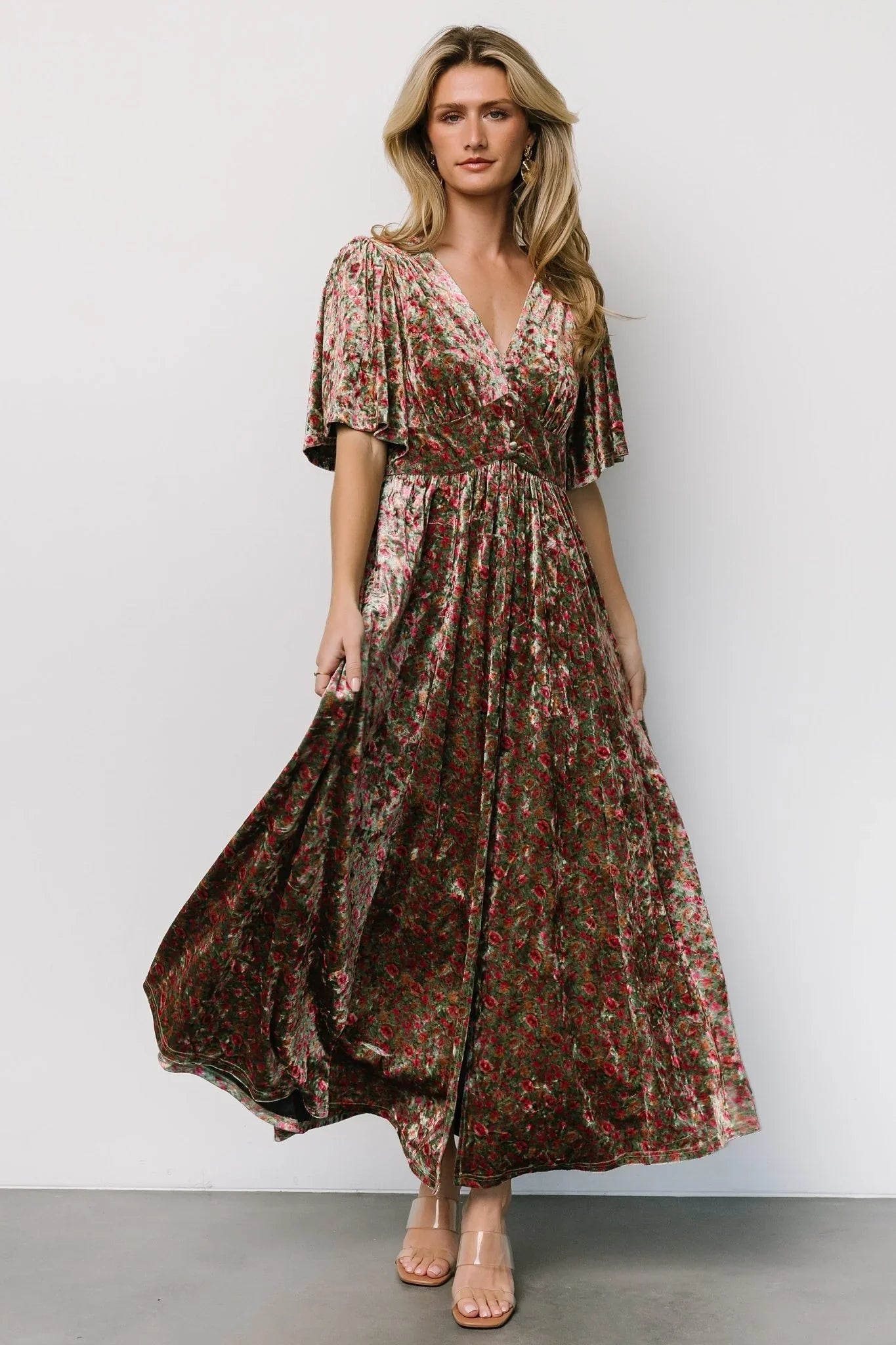 Irina Velvet Maxi Dress | Green Multi Floral