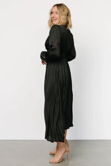 Perla Pleated Midi Dress | Black