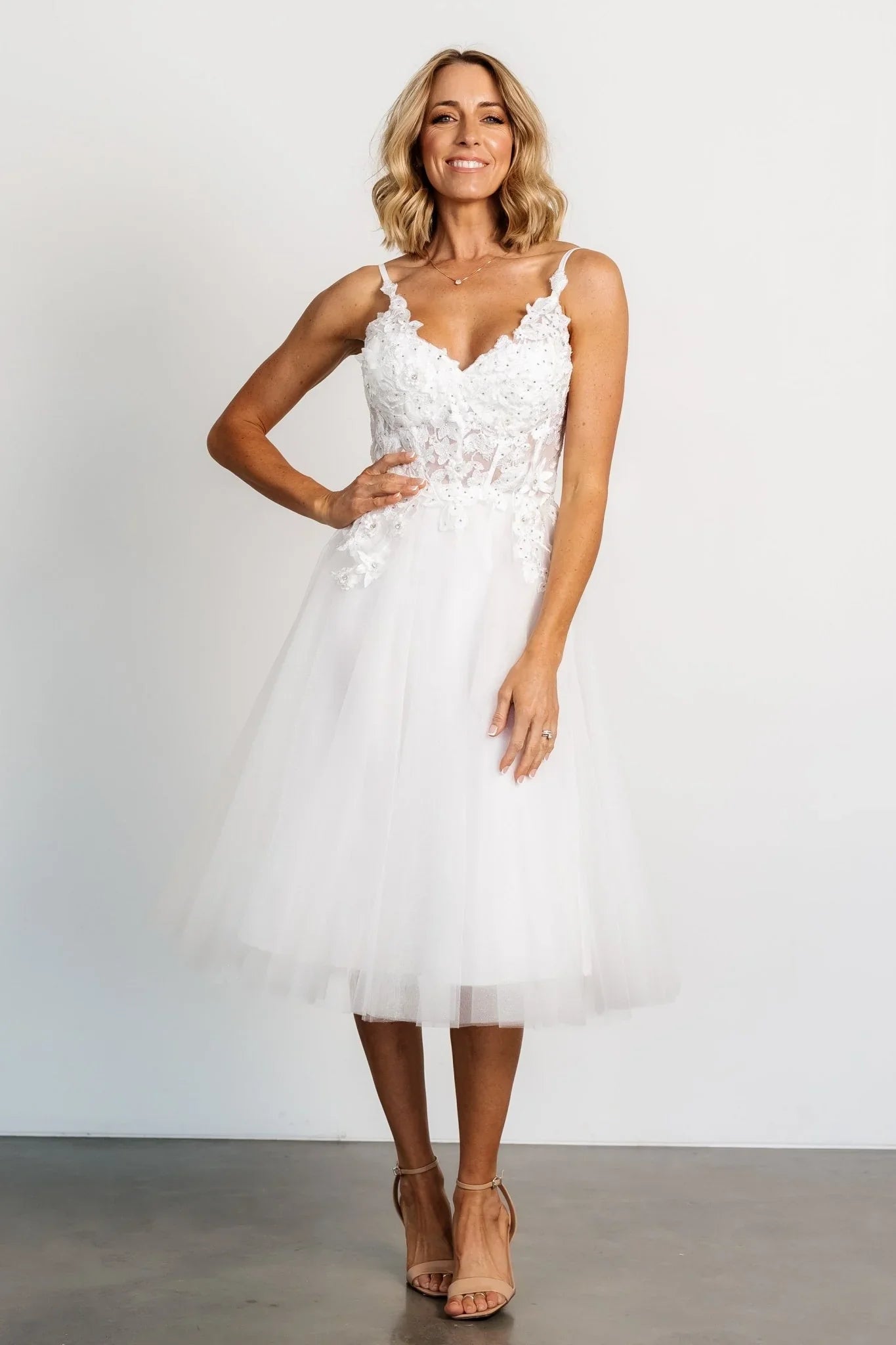 Noelle Shimmer Midi Dress | Off White