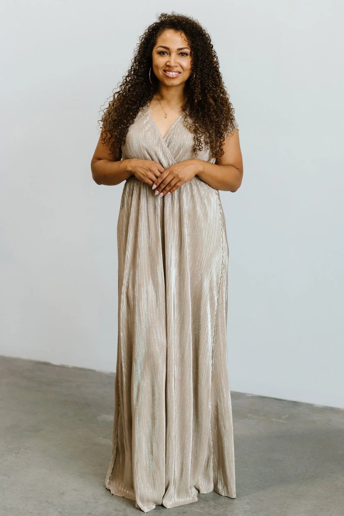 Athena Pleated Maxi Dress | Gold