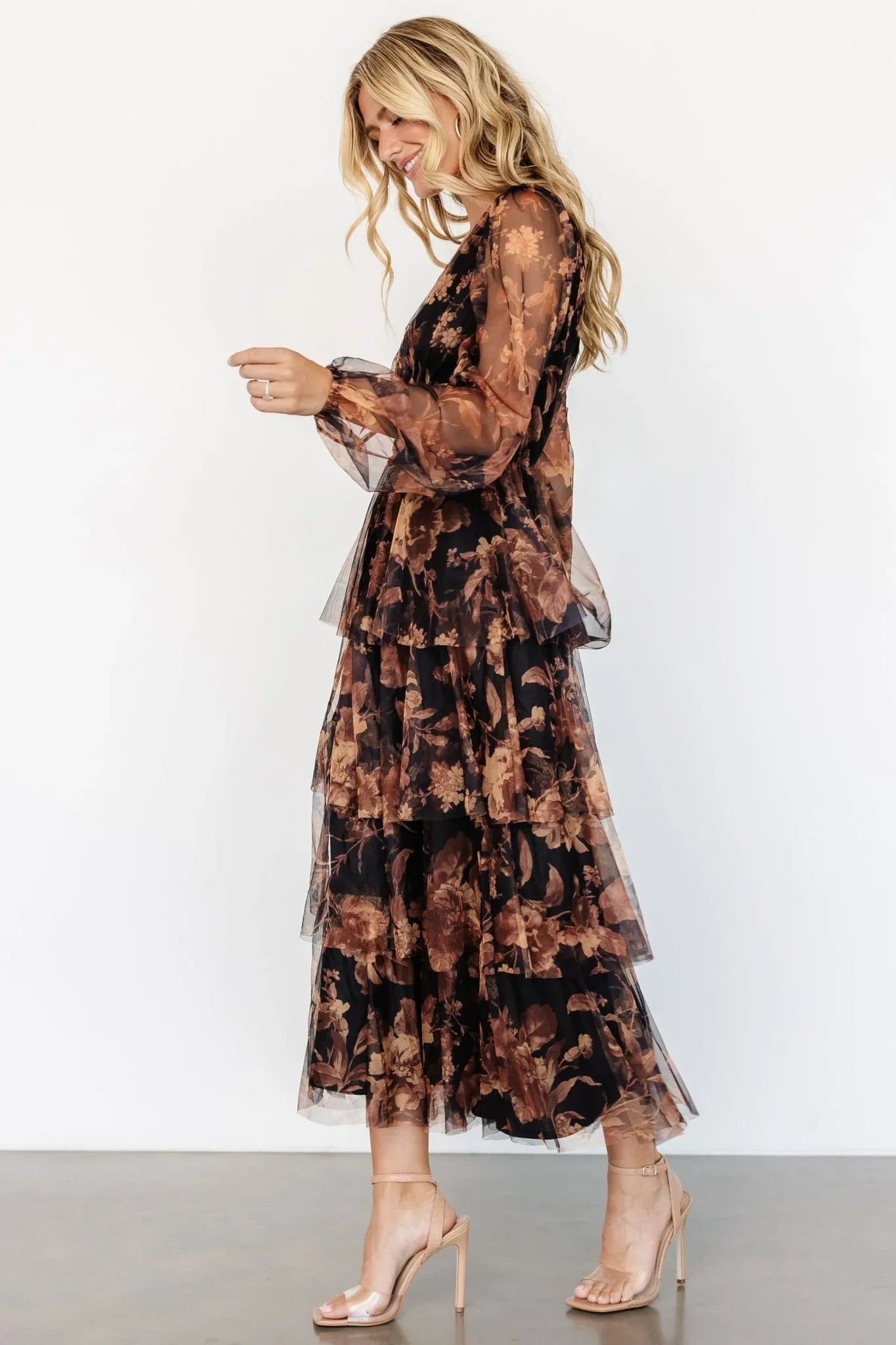 Carolina Tulle Tiered Maxi Dress | Caramel Floral