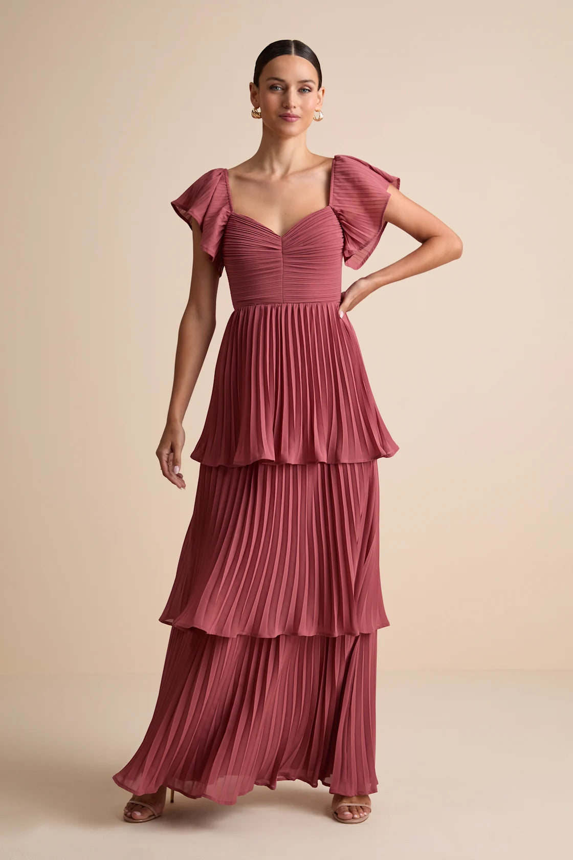 Notorious Charm Navy Blue Pleated Flutter Sleeve Maxi Dress