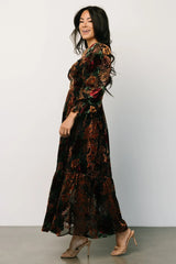 Marlow Velvet Embossed Dress | Black Multi