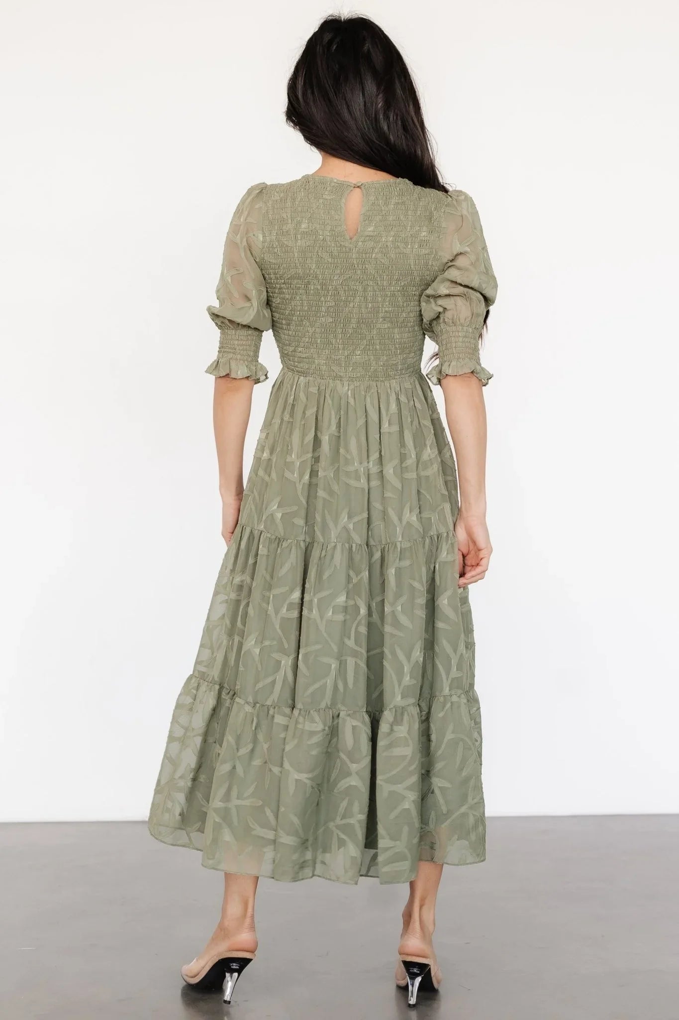 Nellie Smocked Midi Dress | Sage Green
