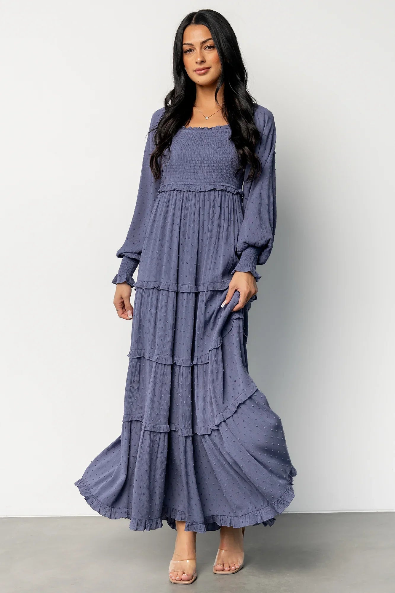 Amanda Smocked Dotted Maxi Dress | Dusk Blue