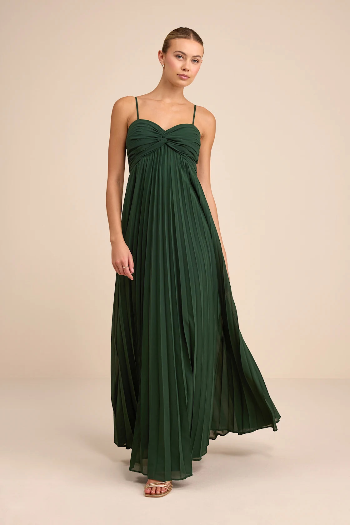 Jolette Blue Pleated Knot-Front Maxi Dress