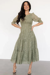 Nellie Smocked Midi Dress | Sage Green