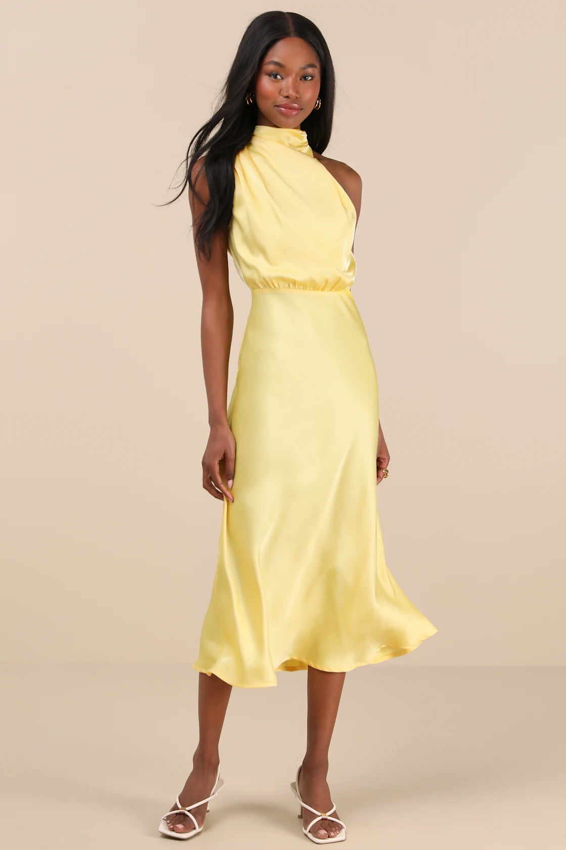 Distinctive Brown Satin Asymmetrical Midi Dress