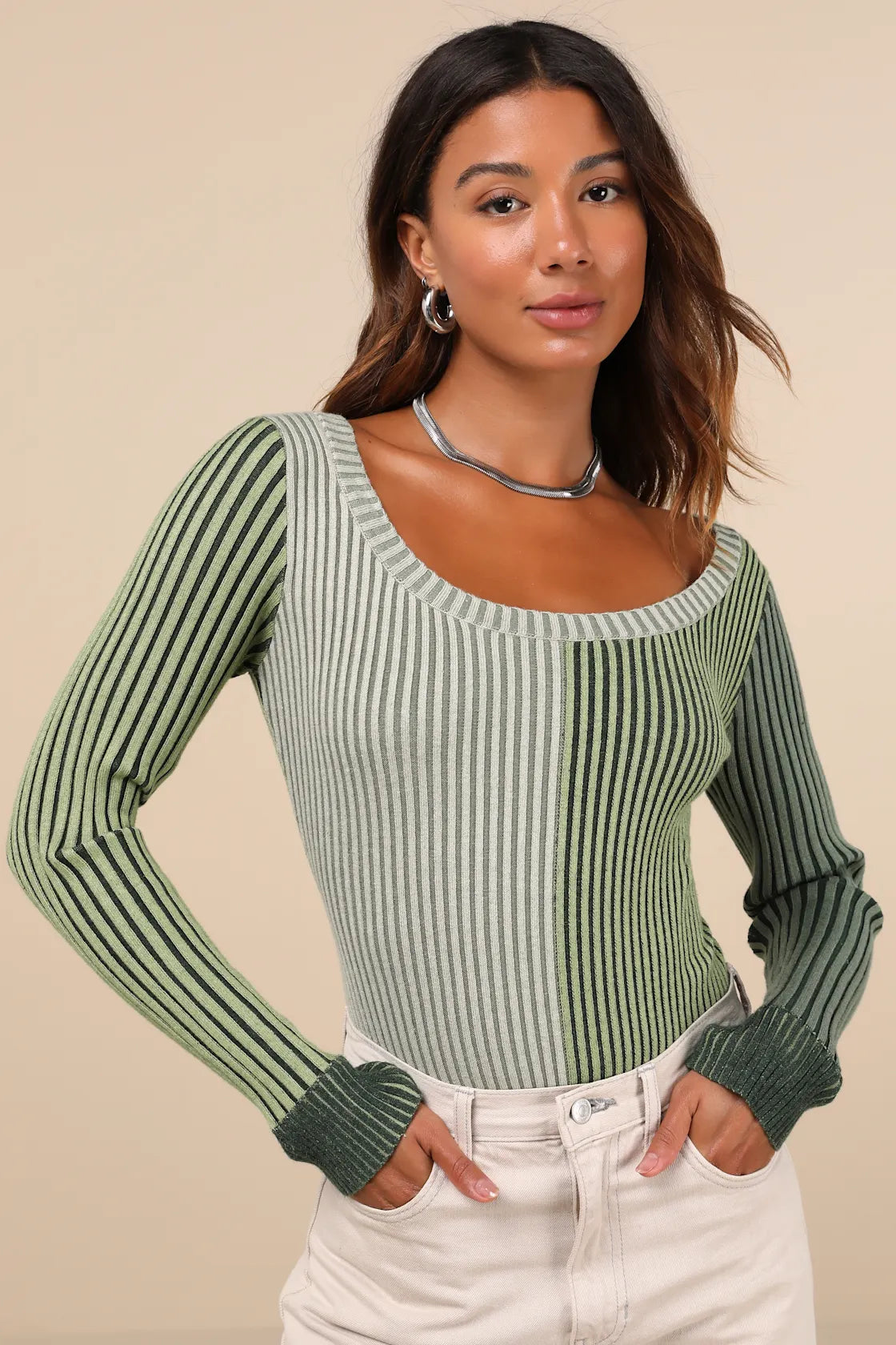 Mod Cutie Burgundy Color Block Ribbed Long Sleeve Bodysuit