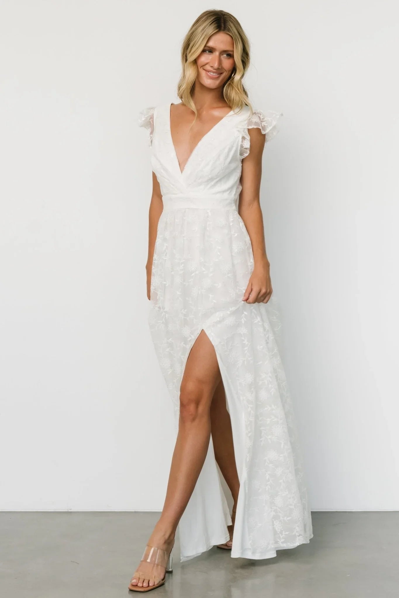 Alexa Embroidered Sequin Maxi Dress | White