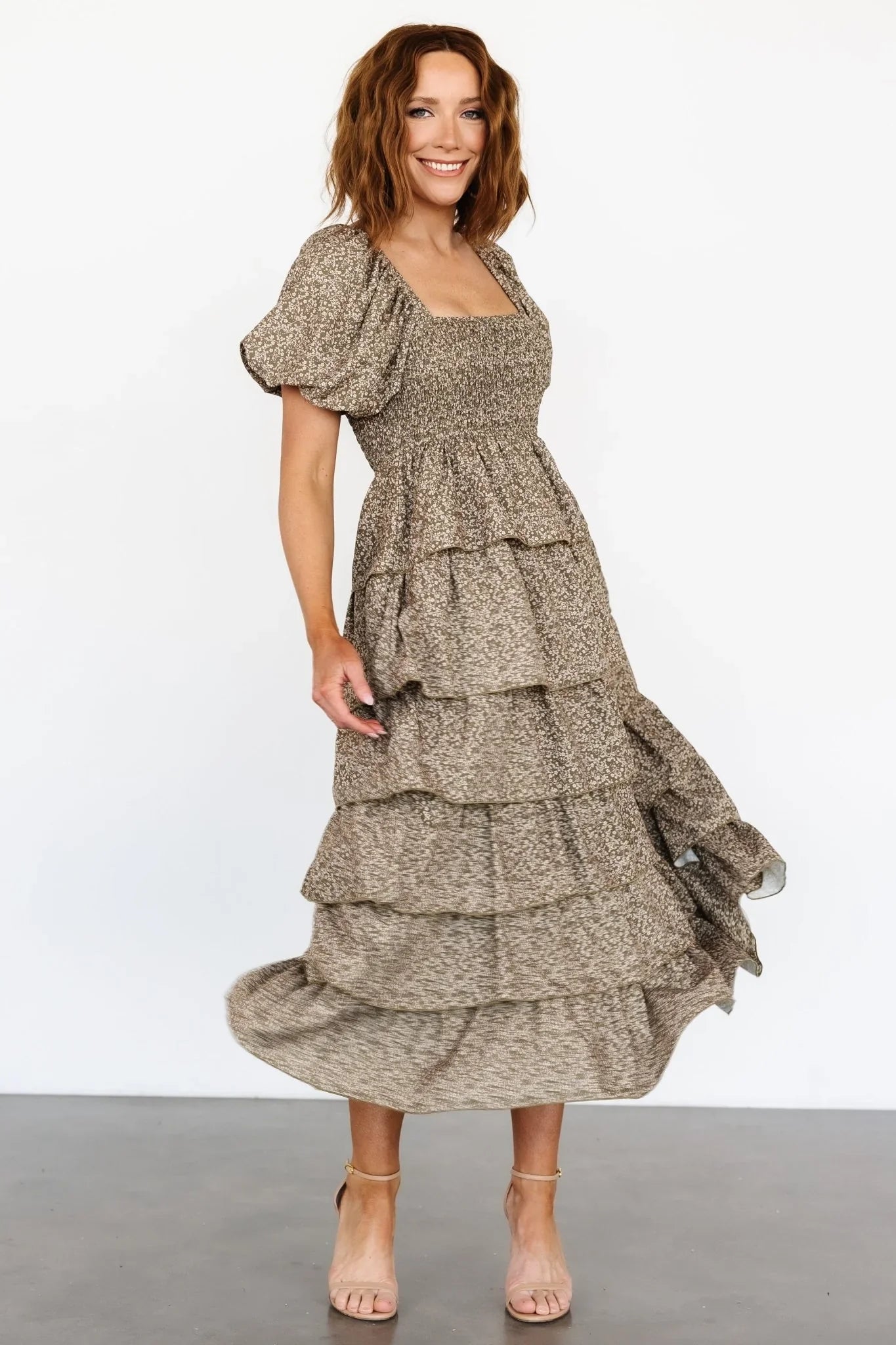 Bromley Tiered Dress | Olive Print